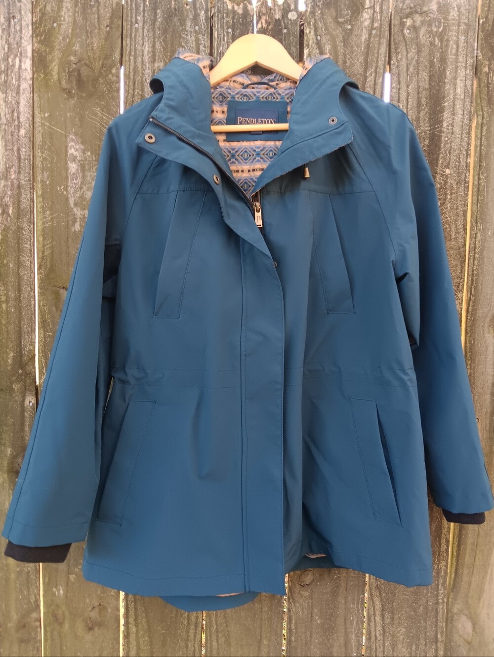 Pendleton Hip Length Hooded Rain Jacket Woman's L Blue